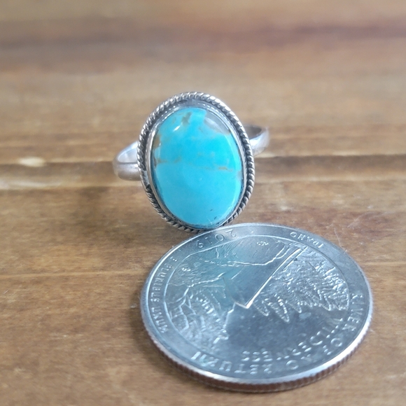 Sterling Silver Turquoise Gemstone Size 7 Ring 925 Jewelry Boho Style - Picture 2 of 4